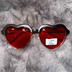 Unisex, red heart sunglasses black frame red lenses brand new never used
